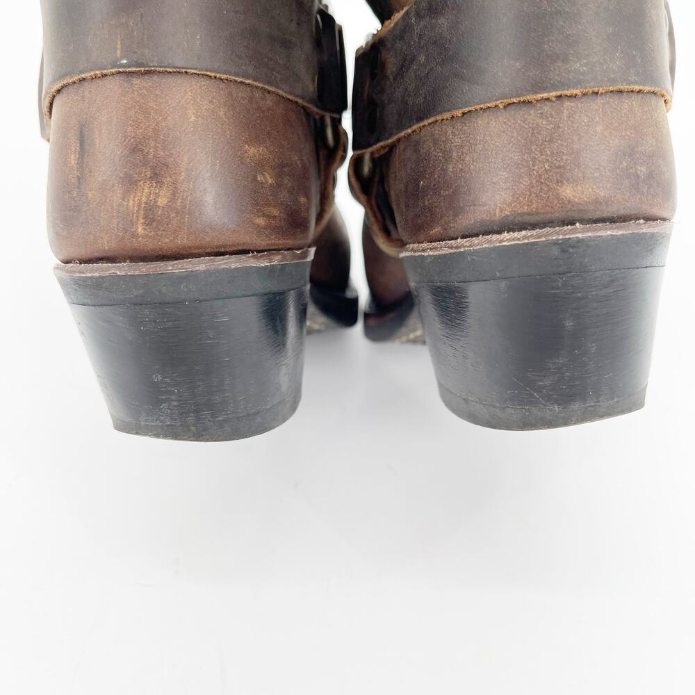 Frye Brown Leather Harness Heeled Boots - Picture 10 of 12
